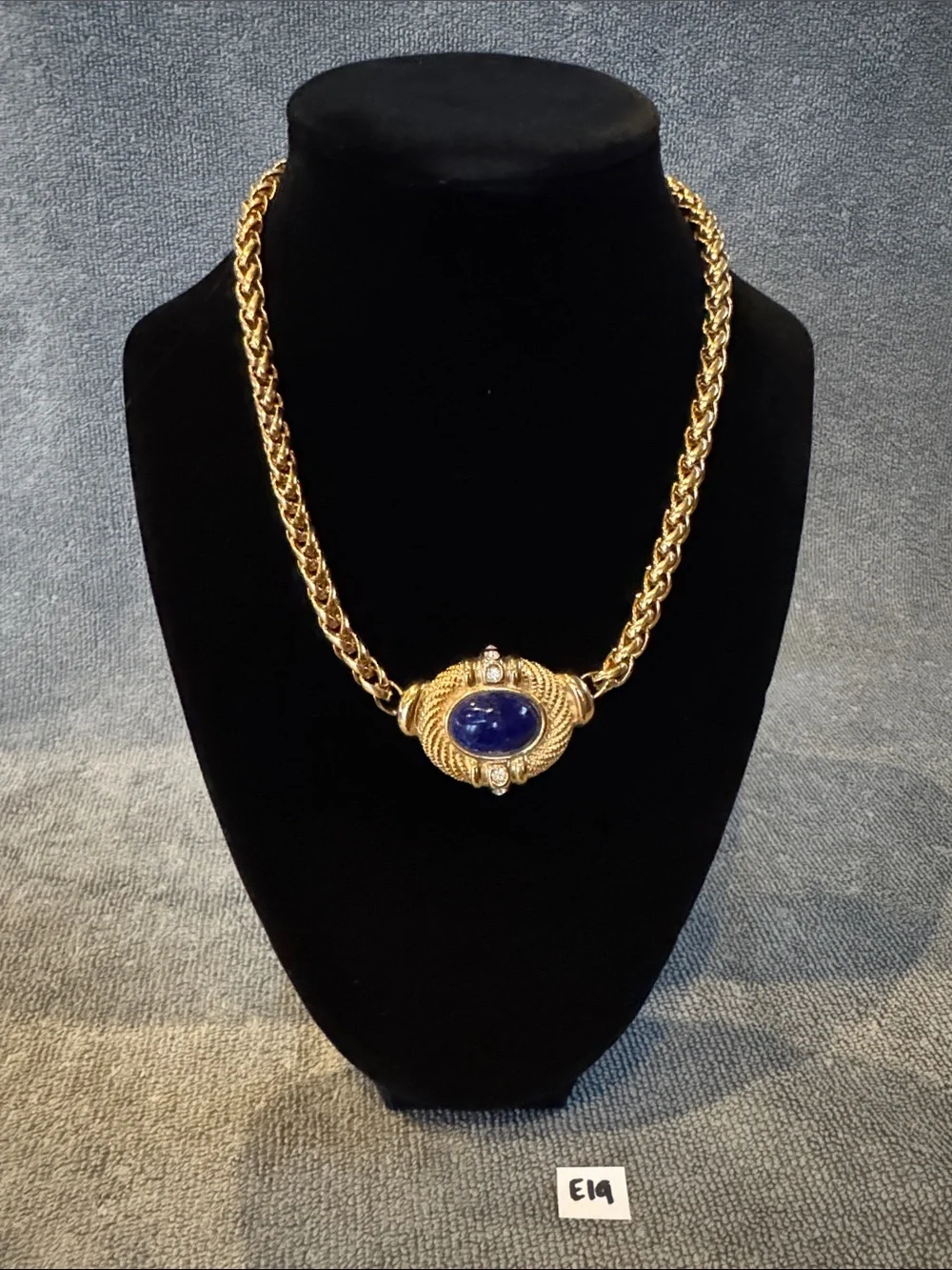 Gold-Tone Chain Necklace with Navy Blue Stone